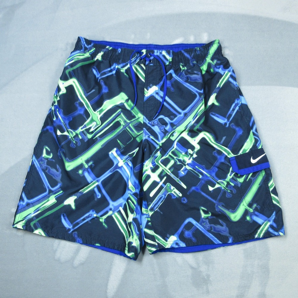 Nike Shorts Mens Extra Large Blue Green Abstract Swim Trunks Board Shorts Mesh
